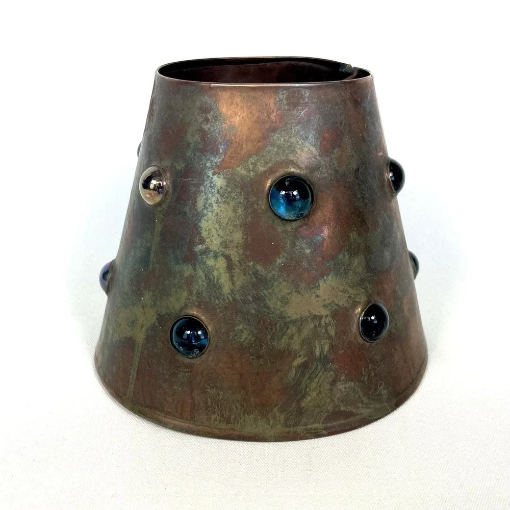 Vintage Mexican Brutalist Copper Clip-On Lampshade Glass Cabochons 4